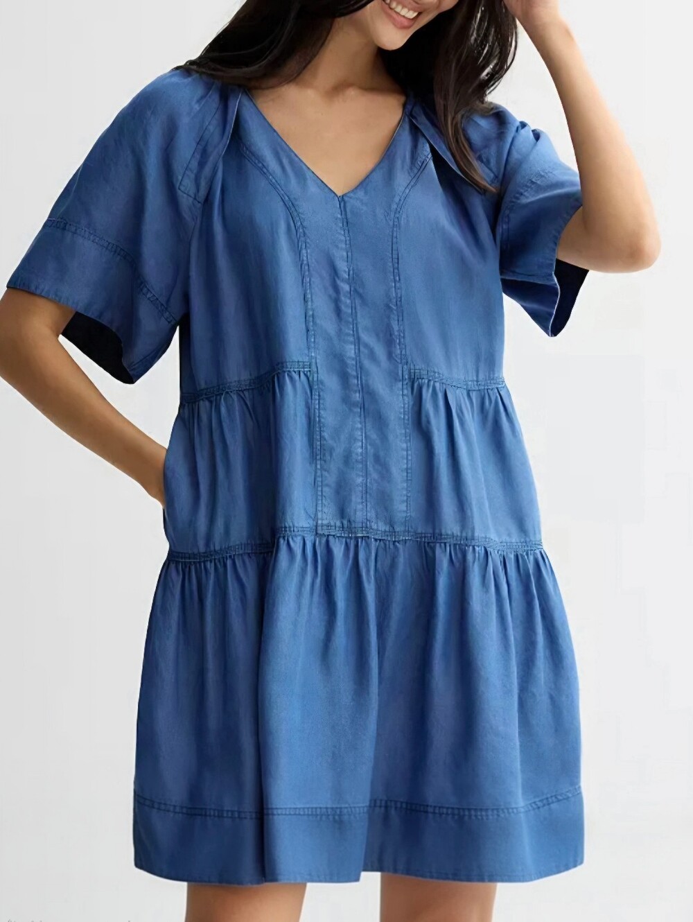 Bo-Ho Sheek V-Neck Tiered Short Sleeve Dress - Women Tops